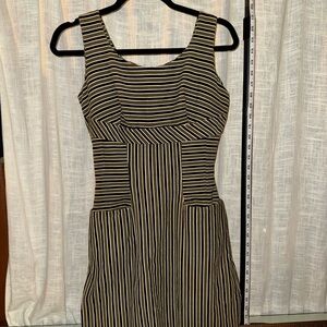 Source Unknown Striped Black and Cream Midi Dress